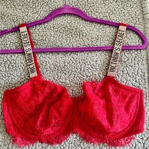 Elegant Red Lace Bra with Embellished Straps